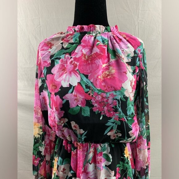 Boho Floral Print Flounce Sleeve Chiffon Dress - Picture 7 of 9